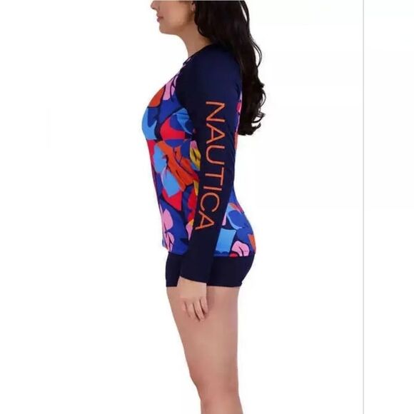 Nautica Women's Into the Jungle Floral Swim Rashguard Sun Top UPF 30 NWT Size L - Picture 5 of 7